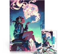 Puzzles pour Adolescents de 1000 pièces Fille fumant Un crâne d'anime Jeu intellectuel Renforcer l'amour Entre Les Couples 38x26cm