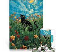 Puzzles pour Adolescents de 1000 pièces Fleur Chat Art de Style Monet Casse-tête pour avec Affiche et Feuille de Questions correspondantes 52x38cm