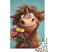 Puzzles pour Adolescents De 1000 Pièces Floral Bull Greeting Card Puzzles pour Adultes Jeux Relaxants, Amusants Et Humoristiques Cadeaux d'anniversaire Uniques 52x38cm/1000pcs