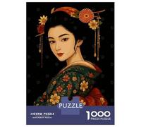 Puzzles pour Adolescents De 1000 Pièces Geisha Portrait with Floral Kimono Puzzles pour Adultes, Jeux Familiaux, Décoration Murale, Défi Éducatif 38x26cm/1000pcs