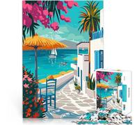 Puzzles pour Adolescents de 1000 pièces Grèce Mykonos Summer Art Difficile et défi Chaque pièce est Unique - Jeu Familial Stimulant et Amusant 52x38cm
