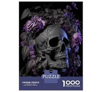 Puzzles pour Adolescents De 1000 Pièces Grey Skull Purple Roses Puzzle, Jeu Manuel, Décoration Murale, Idéal comme Cadeau pour Toute La Famille 52x38cm/1000pcs