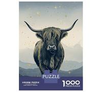 Puzzles pour Adolescents De 1000 Pièces Highland Cow Watercolor with Gold Accents Puzzle pour Adultes - Jeu De Réflexion - Améliore La Mémoire - Cadeaux pour Amis Et Famille 70x50cm/1000pcs
