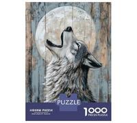 Puzzles pour Adolescents De 1000 Pièces Howling Wolf Under The Moon Art Minimal Wild Animal Print Puzzle pour Adultes Jeux Familiaux Amusants Et Éducatifs 52x38cm/1000pcs