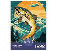 Puzzles pour Adolescents De 1000 Pièces Jumping Trout Mountain Sunset Puzzles pour Adultes, Jeux Familiaux, Décoration Murale, Défi Éducatif 38x26cm/1000pcs