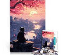 Puzzles pour Adolescents de 1000 pièces Le Chat de la Nuit de la Lune au Japon Jeu Pratique Collection d'artistes, Beaux-Arts 75x50cm