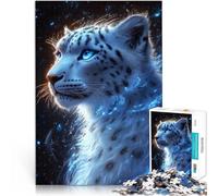 Puzzles pour Adolescents de 1000 pièces Léopard des neiges avec Lueur Bleue Jeux éducatifs Cadeau pour Les Anniversaires 52x38cm
