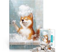 Puzzles pour Adolescents de 1000 pièces L'heure du Bain du Shiba Inu Jeu Stimulant Chaque pièce est Unique - Jeu Familial Stimulant et Amusant 38x26cm