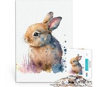 Puzzles pour Adolescents de 1000 pièces Lièvre à l'aquarelle Jouets de Jeu pour Cadeau Familial Bon Cadeau 75x50cm