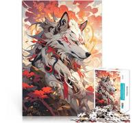 Puzzles pour Adolescents de 1000 pièces Loup Blanc avec des Marques Rouges Jeu Pratique Renforcer l'amour Entre Les Couples 52x38cm