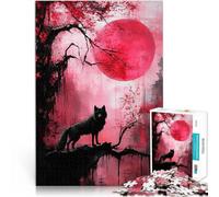 Puzzles pour Adolescents de 1000 pièces Loup sous la Lune Rouge Jouets de Jeu pour Cadeau Familial Idées Cadeaux 75x50cm