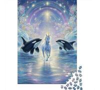 Puzzles pour Adolescents De 1000 Pièces Ocean Fantasy with Unicorns and Whales Puzzles pour Adultes Jeux Relaxants, Amusants Et Humoristiques Cadeaux d'anniversaire Uniques 52x38cm/1000pcs