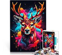 Puzzles pour Adolescents de 1000 pièces Peinture de cerf colorée Jeu éducatif Familial Cadeau d'anniversaire, Cadeaux, décoration Murale 50x70cm