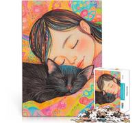 Puzzles pour Adolescents de 1000 pièces Petite Sieste avec Un Chat Mignon Jeu Stimulant Liste de souhaits avec Le Père Noël 50x70cm