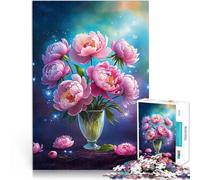 Puzzles pour Adolescents de 1000 pièces Pivoines Roses dans Un Vase Impossible Activités Amusantes à la Maison, Cadeaux d'anniversaire, Cadeaux de Voyage, 52x38cm