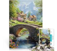 Puzzles pour Adolescents de 1000 pièces Pont de Pierre dans Un Village de Montagne Casse-tête pour Jeu de défi Unique 75x50cm