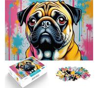 Puzzles pour Adolescents de 1000 pièces Portrait de Carlin aux Couleurs éclatantes avec des Gouttes de Peinture Jeu Pratique Idées Cadeaux 52x38cm