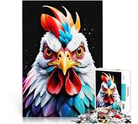 Puzzles pour Adolescents de 1000 pièces Portrait Dynamique de Poulet défi éducatif avec des pièces de Formes aléatoires entièrement imbriquées 52x38cm