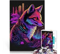 Puzzles pour Adolescents de 1000 pièces Renard néon Réduction du Stress intéressante avec Affiche et Feuille de Questions correspondantes 38x26cm