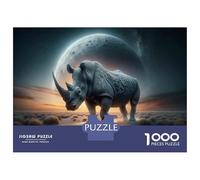 Puzzles pour Adolescents De 1000 Pièces Rhinoceros in Front of Giant Moon Puzzles pour Adultes Jeux Relaxants, Amusants Et Humoristiques Cadeaux d'anniversaire Uniques 38x26cm/1000pcs