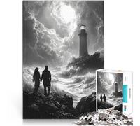 Puzzles pour Adolescents de 1000 pièces Rivage Romantique et orageux avec Phare - Art au Fusain Jeux Amusants Décoration Parfaite 52x38cm