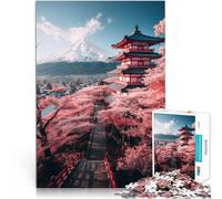 Puzzles pour Adolescents de 1000 pièces Sakura et Temple du Japon Analyse et logique avec Affiche et Feuille de Questions correspondantes 38x26cm