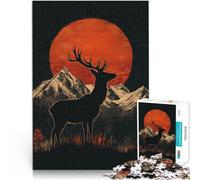 Puzzles pour Adolescents de 1000 pièces Silhouette de cerf sous la Lune Rouge Jeu Stimulant Car C'est Un pour Toute la Famille 26x38cm