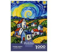 Puzzles pour Adolescents De 1000 Pièces Stylized Village Landscape Painting Puzzle pour Adultes - Jeu De Réflexion - Améliore La Mémoire - Cadeaux pour Amis Et Famille 38x26cm/1000pcs
