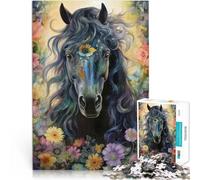 Puzzles pour Adolescents de 1000 pièces Un Cheval Noir rêveur Défi Difficile pour soulager Le Stress Idées Cadeaux 75x50cm