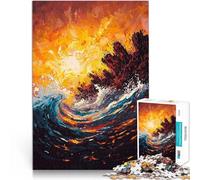 Puzzles pour Adolescents de 1000 pièces Œuvre d'art expressionniste contemporaine représentant Une Vague océanique enflammée Jeux de détente Cadeau Amusant 75x50cm