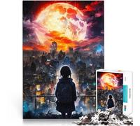 Puzzles pour Adolescents de 1000 pièces Ville sous la Lune Rouge géante Casse-tête pour Car C'est Un pour Toute la Famille 52x38cm