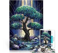 Puzzles pour Adolescents de 1000 pièces Vitrail Arbre Sombre Séjour Anti-Stress pour Tuer Le Temps Œuvre d'art 52x38cm