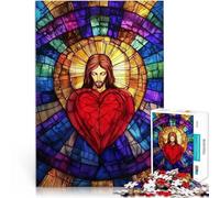 Puzzles pour Adolescents de 1000 pièces Vitrail du Sacré-Cœur de Jésus Casse-tête Chaque pièce est Unique - Jeu Familial Stimulant et Amusant 75x50cm