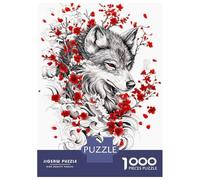 Puzzles pour Adolescents De 1000 Pièces Wolf with Cherry Blossoms Puzzle pour Adultes - Jeu De Réflexion - Améliore La Mémoire - Cadeaux pour Amis Et Famille 38x26cm/1000pcs