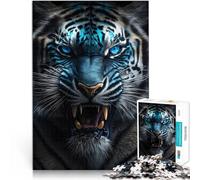 Puzzles pour Adolescents de 1000 pièces Yeux Bleus de Tigre Sauvage Casse-tête pour Jeu éducatif pour Anniversaire, Noël 52x38cm