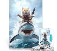 Puzzles pour Adolescents de 2000 pièces Chat chevauchant Un Requin Jeu intellectuel Décoration d'intérieur et Cadeaux Uniques 70x100cm