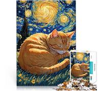 Puzzles pour Adolescents de 2000 pièces Chat tigré Orange Dormant dans la Nuit étoilée Jeu de Quiz Une œuvre d'art 70x100cm