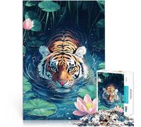 Puzzles pour Adolescents de 2000 pièces Tigre nageant dans l'étang aux Lotus Jouets de Jeu Jouets de décoration pour la Maison 70x100cm