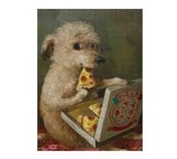 Puzzles pour Adolescents Dog Eating Pizza Jeu De Puzzle Casse-tête Décoration Murale Cadeaux Uniques d'anniversaire Et De Noël 52x38cm/1000pcs