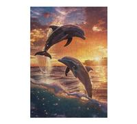 Puzzles pour Adolescents Dolphin Sunset Dance Puzzles Anti-Stress, Jouets pour Se Détendre À La Maison, Cadeaux d'anniversaire Et Cadeaux Uniques 38x26cm/1000pcs