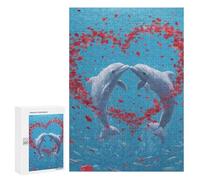 Puzzles pour Adolescents Dolphins Heart-Shaped Petals Ocean Puzzle Anti-Stress pour Adolescents Chaque Pièce Est Unique - Idéal comme Cadeau pour Toute La Famille 300 PCS