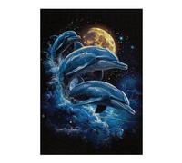 Puzzles pour Adolescents Dolphins Under The Moon Puzzles pour Adultes, Jouets À Monter Soi-même, Décoration Parfaite, Interaction Parent-Enfant 38x26cm/1000pcs
