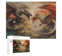 Puzzles pour Adolescents Dragon Battle Fantasy Artwork -1 Puzzles pour Adultes - Jeu Manuel - Niveau De Difficulté Élevé - Idée Cadeau Originale pour Un Anniversaire 500 PCS