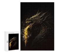 Puzzles pour Adolescents Dragon Fire Gold Black Puzzles pour Adultes - Jeu Manuel - Niveau De Difficulté Élevé - Idée Cadeau Originale pour Un Anniversaire 300 PCS