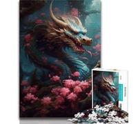 Puzzles pour Adolescents Dragon Japonais Cerise 1000 pièces Puzzle pour Adultes Adolescents Jouets éducatifs Jeux Anti-Stress Collection d'artistes Beaux-Arts (50x75cm)