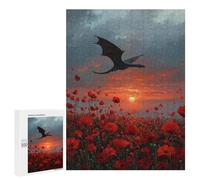 Puzzles pour Adolescents Dragon Over Poppy Field Puzzle Anti-Stress pour Adolescents Chaque Pièce Est Unique - Idéal comme Cadeau pour Toute La Famille 500 PCS