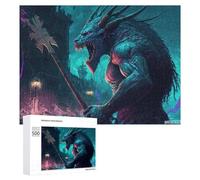 Puzzles pour Adolescents Dragon with Spear in Fantasy Cityscape Puzzles pour Adultes Jouets Anti-Stress Vacances À La Maison Passer Le Temps Interaction Parent-Enfant 500 PCS