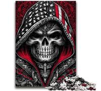 Puzzles pour Adolescents Drapeau américain Crâne Convient aux Personnes de 14 Ans et Plus Jeu éducatif Défi Jouet Cadeau pour Les Anniversaires 38x26cm