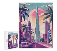 Puzzles pour Adolescents Dubai Skyline with Palm Trees Puzzle Adulte - Décoration Murale - Découpe De Précision pour Les Gamers 500 PCS