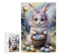 Puzzles pour Adolescents Easter Bunny with Basket of Eggs Puzzles pour Adultes À Monter Soi-même, Décorations Murales, Idées Cadeaux pour Toute La Famille 300 PCS